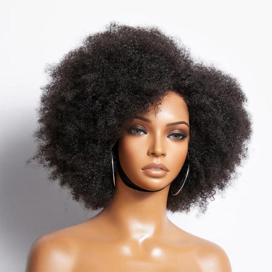 Vintage Design | Side Part Afro Curl Bouncy Glueless Minimalist Lace Wig 100% Human Hair