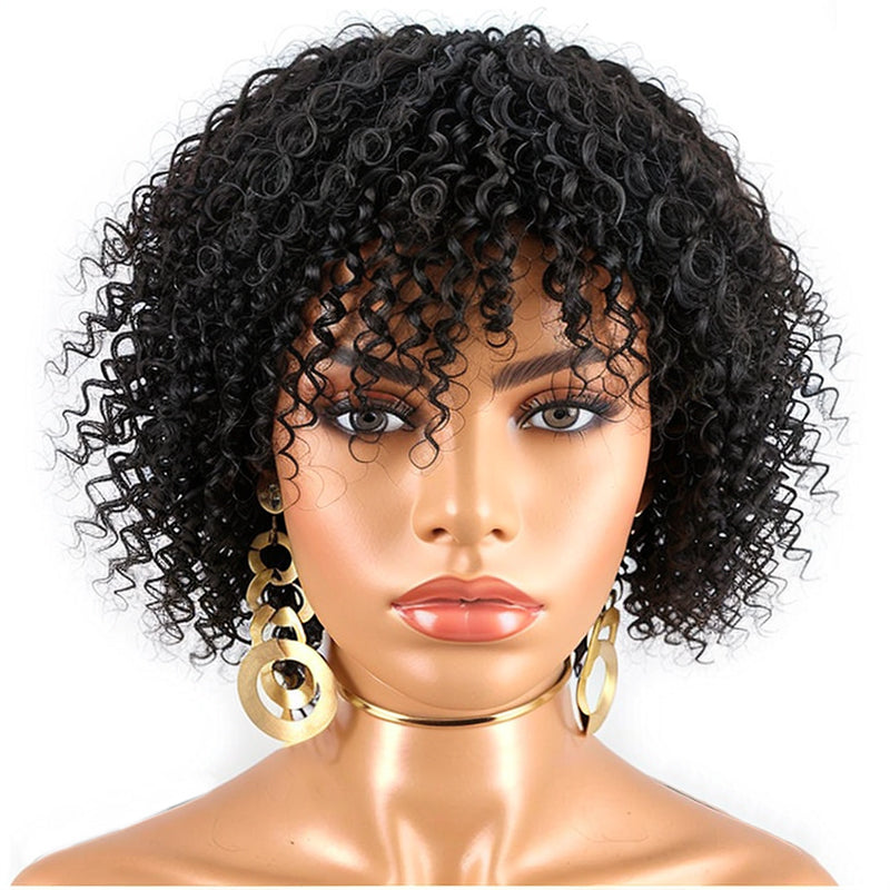 Water Wave Curly Hair Short Bob Pixie Cut Wig with Bangs Human Hair Wigs