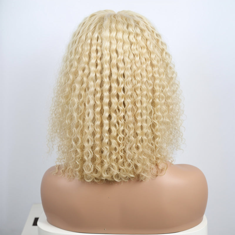 Pre-Cut Wigs #613 Blonde Easy To Dye Kinky Curly Glueless 5x5 Closure Lace Wig Human Hair