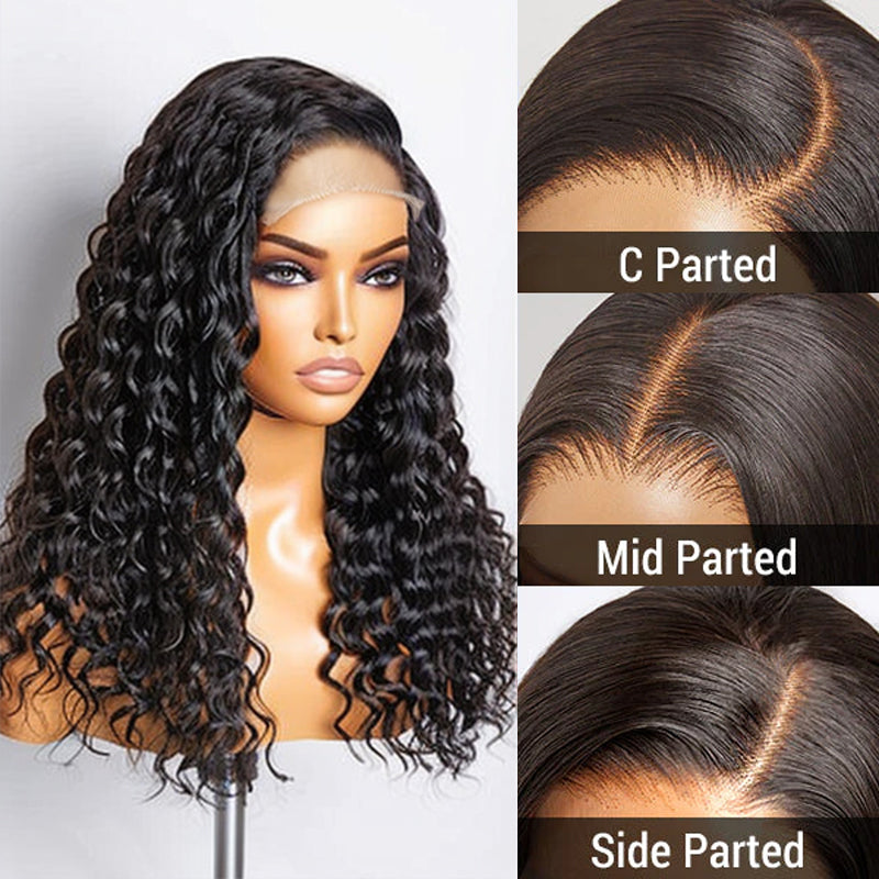 Put On & Go 3D Cap |  Deep Left C Part Water Wave Glueless 5x5 Closure HD Lace Wig 100% Human Hair