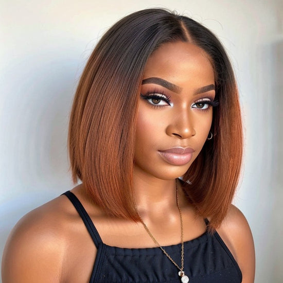 Put On & Go | 5x5 Kinky Edges Ombre Brown Kinky Straight Bob Lace Wig 100% Human Hair