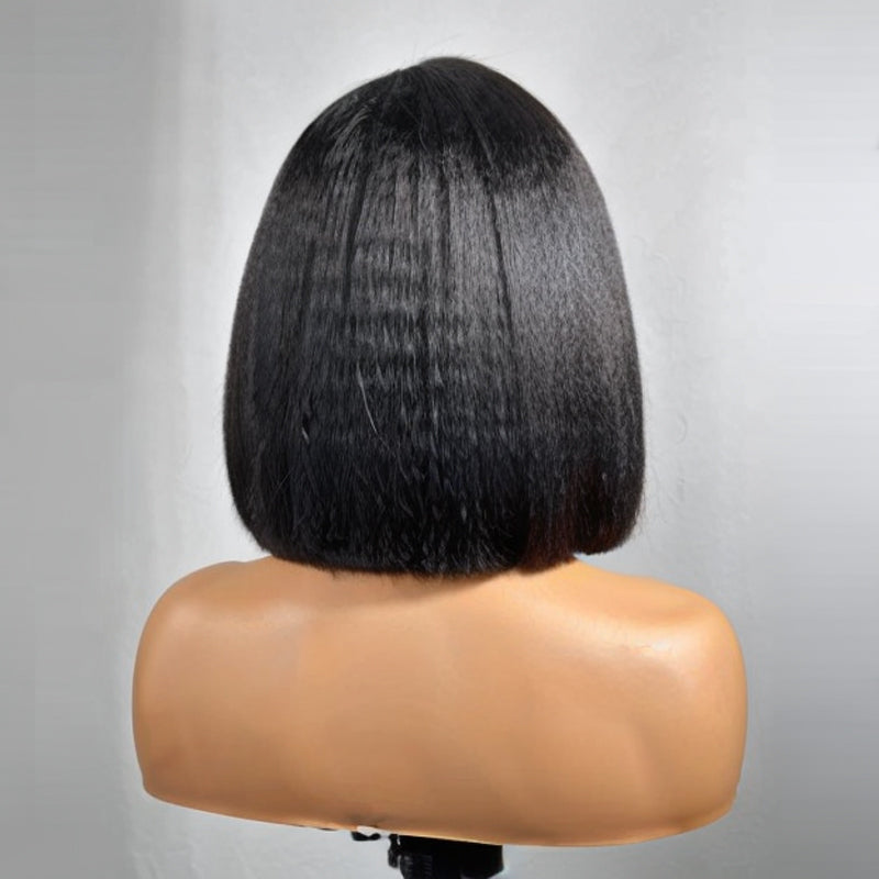 Put On & Go | Glueless 5x5 Kinky Straight 4C Edges HD Lace Short Bob Wig 100% Human Hair