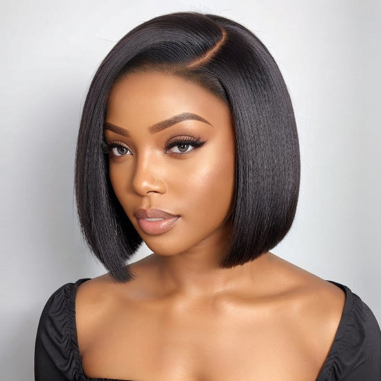 Put On & Go | Glueless 5x5 Kinky Straight 4C Edges HD Lace Short Bob Wig 100% Human Hair