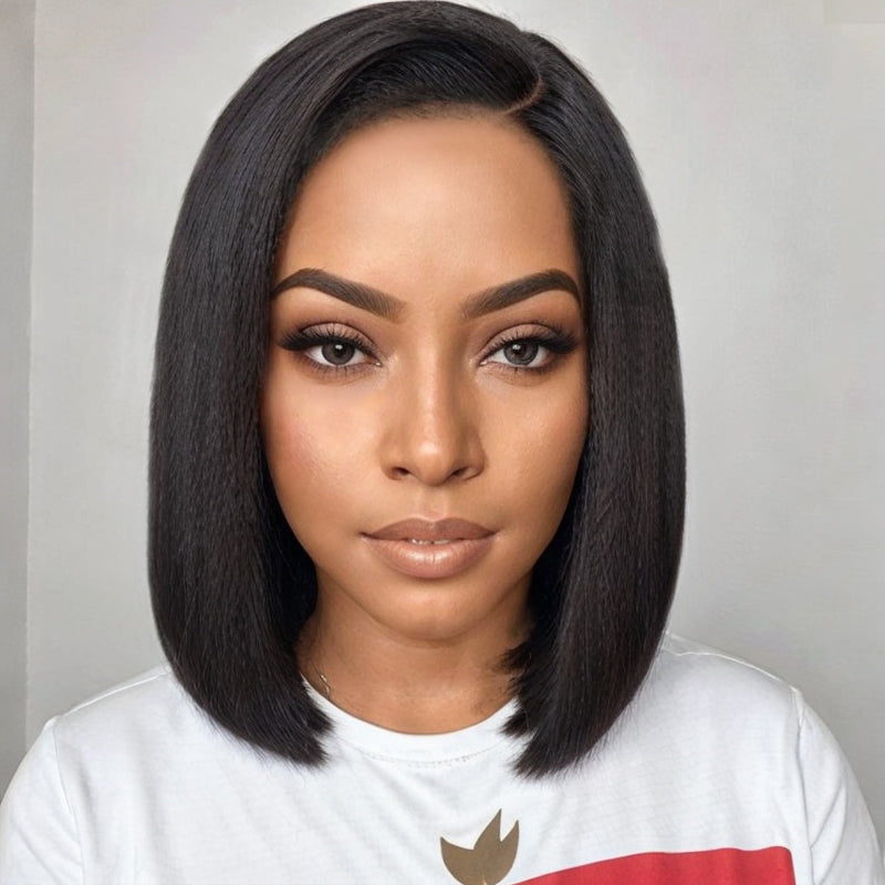 Put On & Go | Glueless 5x5 Kinky Straight 4C Edges HD Lace Short Bob Wig 100% Human Hair