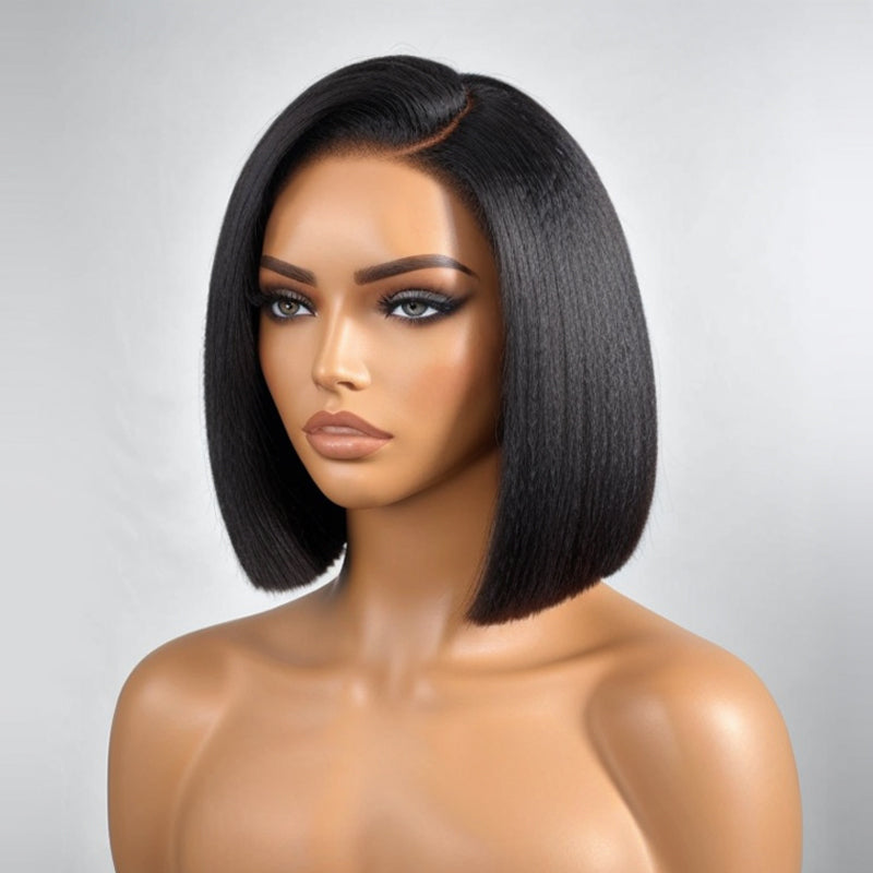 Put On & Go | Glueless 5x5 Kinky Straight 4C Edges HD Lace Short Bob Wig 100% Human Hair