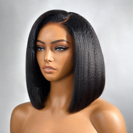 Put On & Go | Glueless 5x5 Kinky Straight 4C Edges HD Lace Short Bob Wig 100% Human Hair