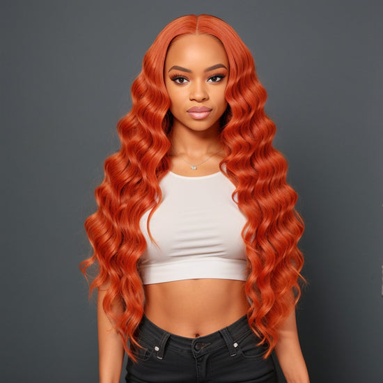 Put On & Go |  Glueless 5x5 Closure Lace Orange Ginger Color Body Wave Human Hair Wig