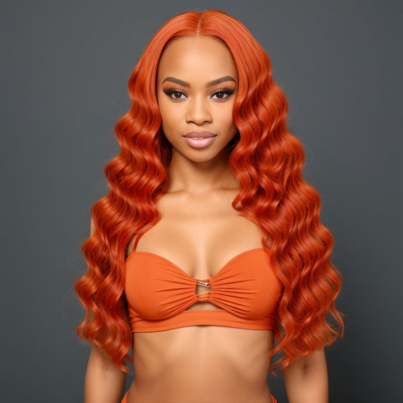 Put On & Go |  Glueless 5x5 Closure Lace Orange Ginger Color Body Wave Human Hair Wig