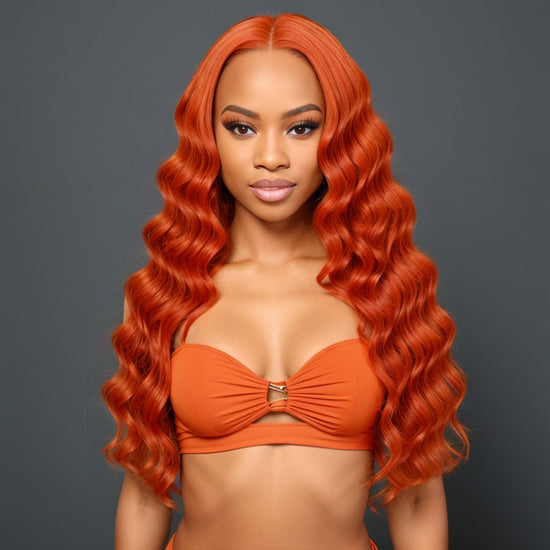 Put On & Go |  Glueless 5x5 Closure Lace Orange Ginger Color Body Wave Human Hair Wig