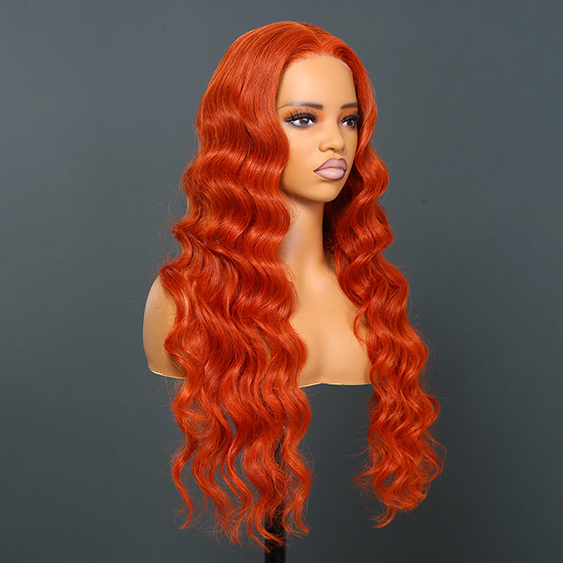 Put On & Go |  Glueless 5x5 Closure Lace Orange Ginger Color Body Wave Human Hair Wig