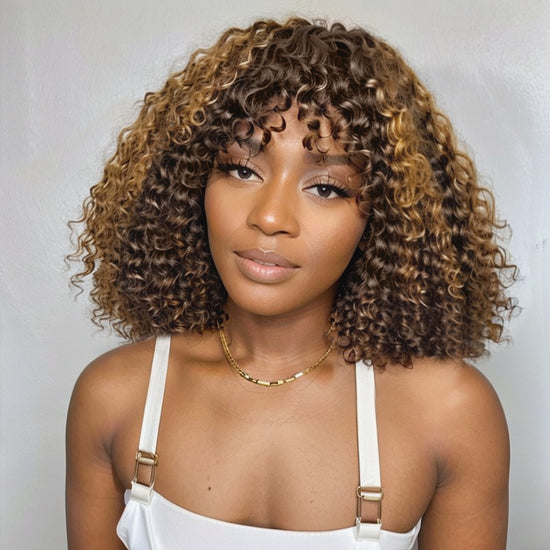 Put On & Go | Mixed Brown 5x5 HD Lace Curly Bob Wig with Bangs 100% Human Hair