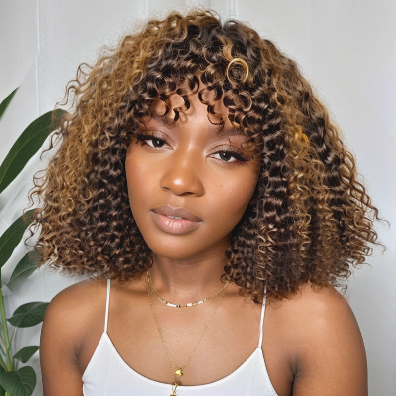 Put On & Go | Mixed Brown 5x5 HD Lace Curly Bob Wig with Bangs 100% Human Hair