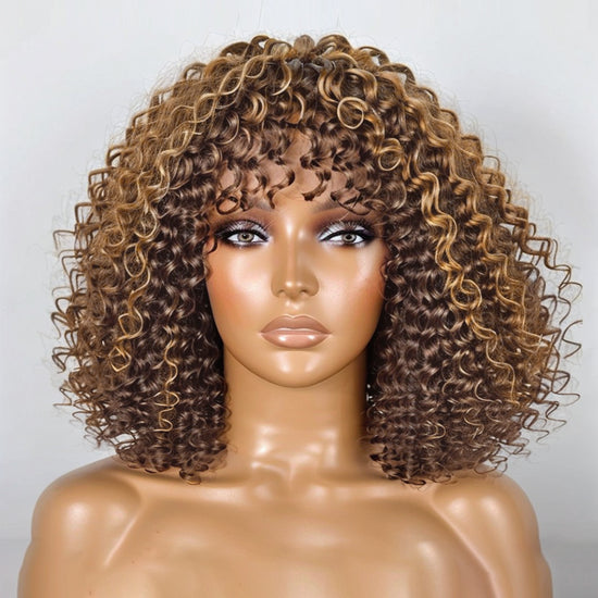 Load image into Gallery viewer, Wear &amp;amp; Go | Mixed Brown 5x5 HD Lace Curly Bob Wig with Bangs 100% Human Hair

