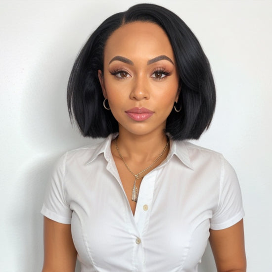 Load image into Gallery viewer, Wear &amp;amp; Go Short Blunt Cut Bob Natural Black Color Human Hair 5x5 Closure Lace Wig
