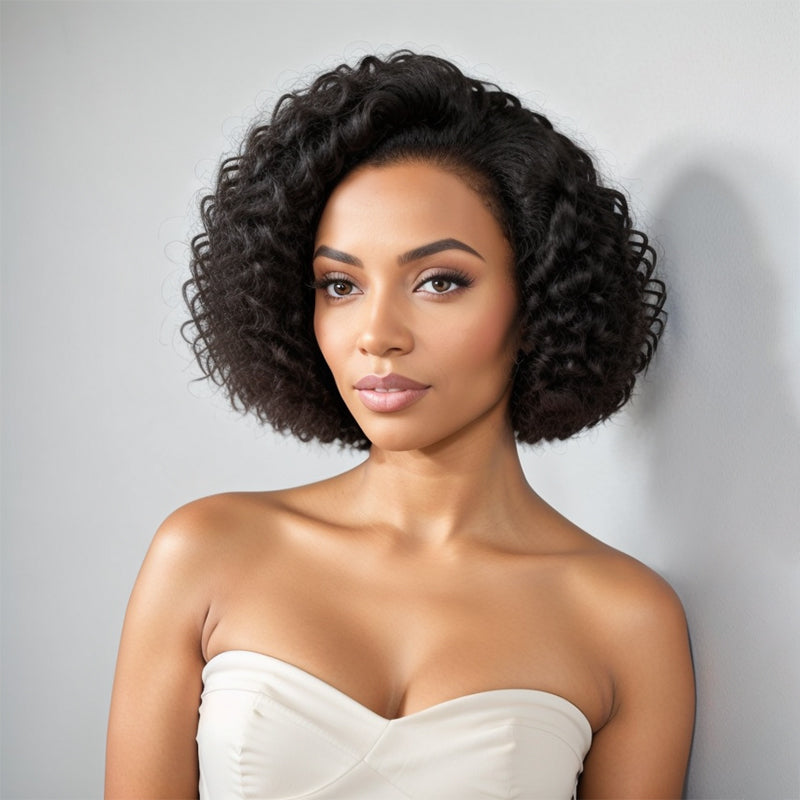Boss Lady Style | Wear & Go Short Cut Curly Hair 5x5 Lace Front Kinky Edges Wig 100% Human Hair