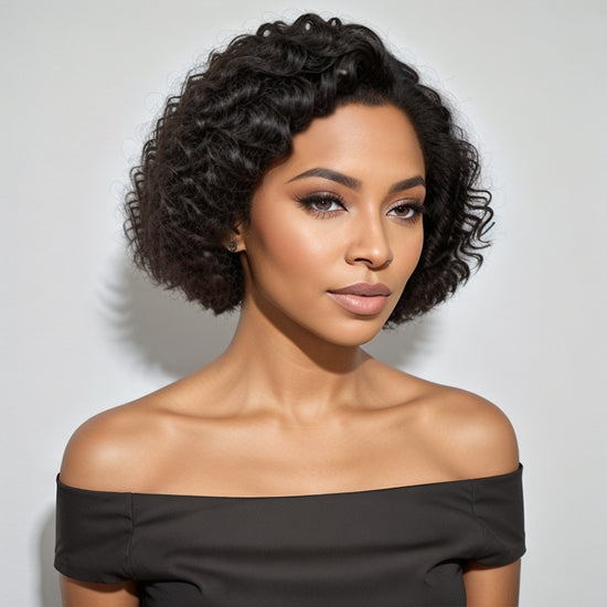 Boss Lady Style | Wear & Go Short Cut Curly Hair 5x5 Lace Front Kinky Edges Wig 100% Human Hair