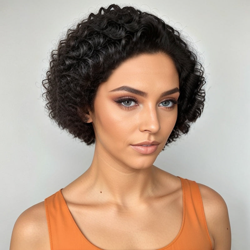 Boss Lady Style | Short Cut Curly Hair 5x5 Lace Front Kinky Edges Wig 100% Human Hair
