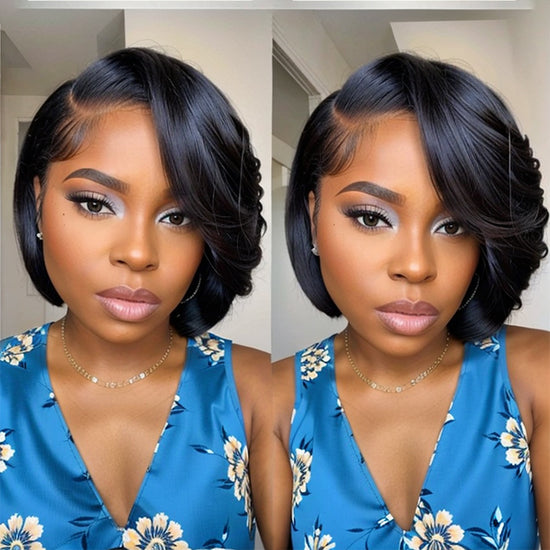 Put On & Go | Short Glueless 3D Cap Straight Bob 5X5 HD Lace Closure Side Part Wig With Bangs
