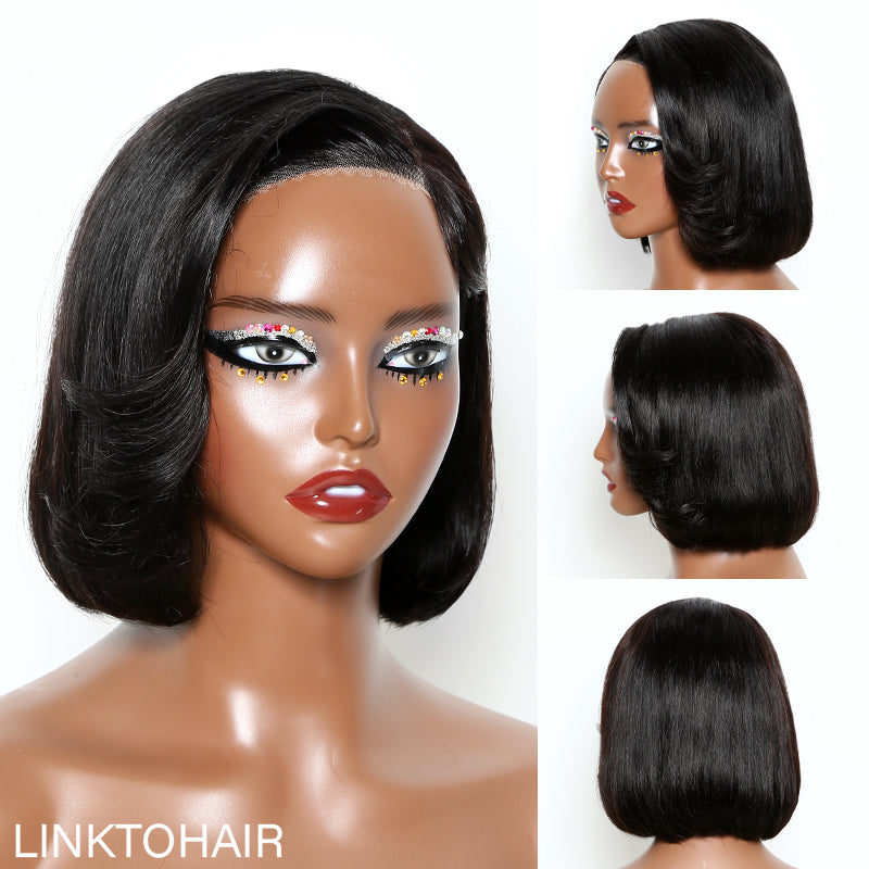 Put On & Go | Short Glueless 3D Cap Straight Bob 5X5 HD Lace Closure Side Part Wig With Bangs