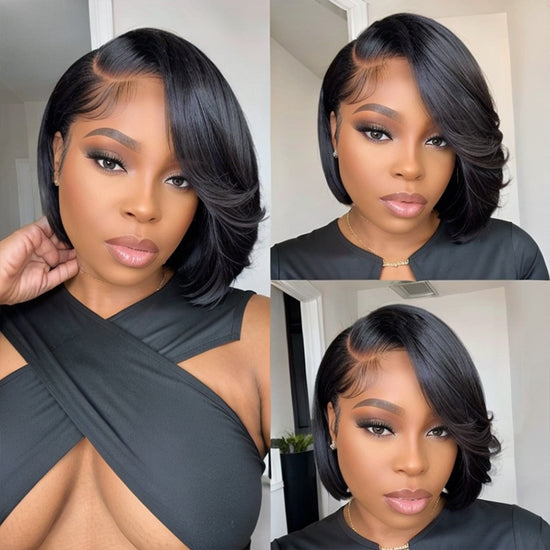 Put On & Go | Short Glueless 3D Cap Straight Bob 5X5 HD Lace Closure Side Part Wig With Bangs