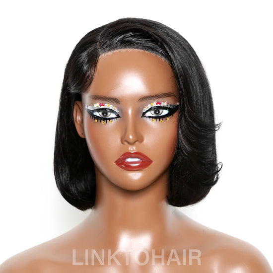 Put On & Go | Short Glueless 3D Cap Straight Bob 5X5 HD Lace Closure Side Part Wig With Bangs