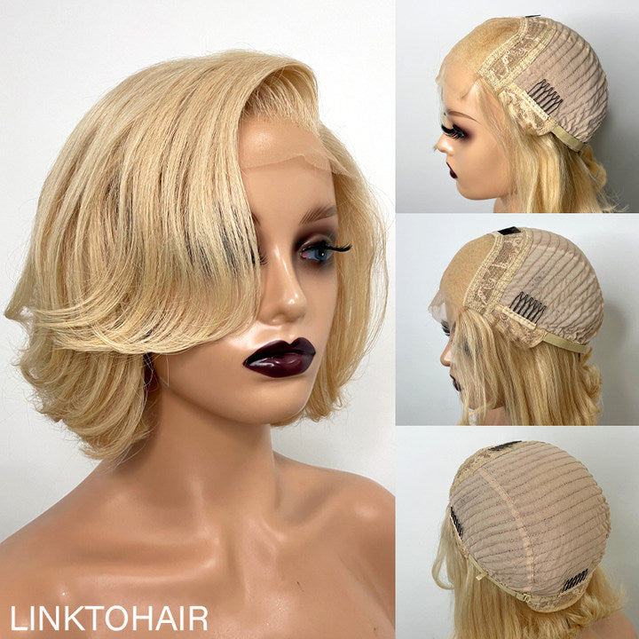 Trendy Limited Design | 613 Blonde Side Part Bob Style Glueless 4x4 Closure Lace Wig 100% Human Hair