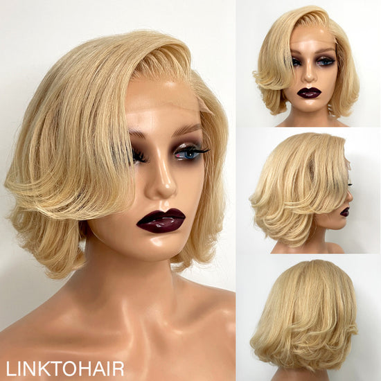 Trendy Limited Design | 613 Blonde Side Part Bob Style Glueless 4x4 Closure Lace Wig 100% Human Hair