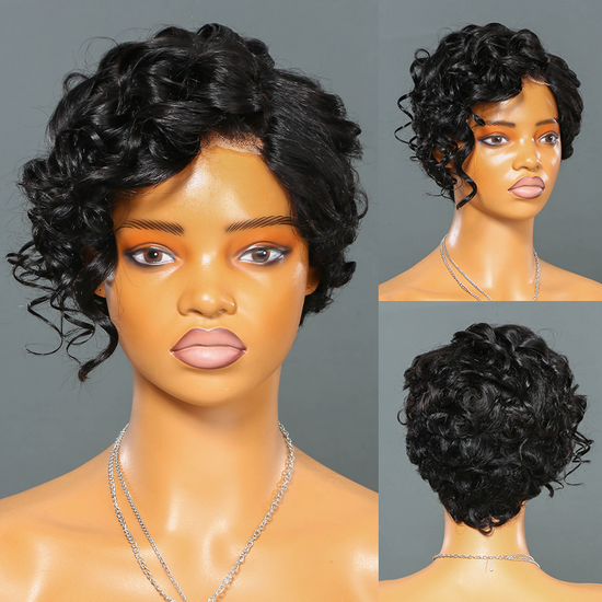 LinktoHair Short Pixie Natural Black Curly Hair Wigs Human Hair Wigs for Black Women