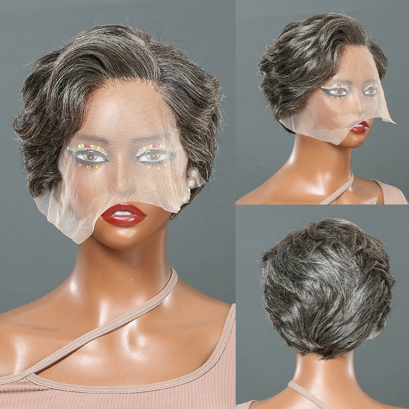 Salt And Pepper 13x4 Lace Front Wig Straight Bob Side Part 100% Human Hair