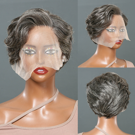 Salt And Pepper 13x4 Lace Front Wig Straight Bob Side Part 100% Human Hair