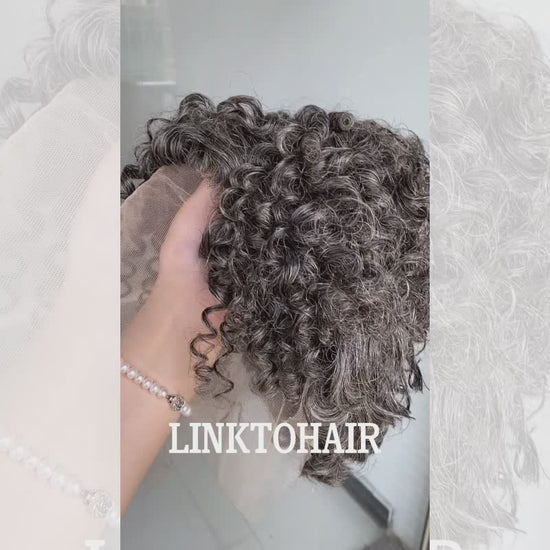 Load and play video in Gallery viewer, Salt And Pepper Wig Short Cut 13x4 Lace Front Bob Wigs 100% Human Hair
