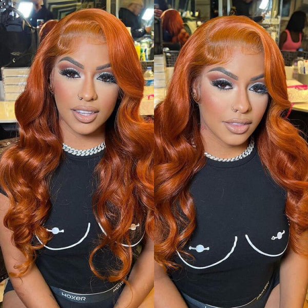 LinktoHair Copper Color Human Hair Wigs Straight & Body Wave Transparent Lace Wig