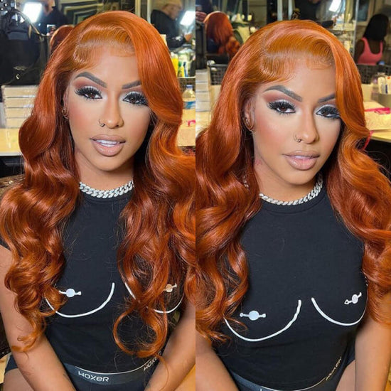 LinktoHair Copper Color Human Hair Wigs Straight & Body Wave Transparent Lace Wig