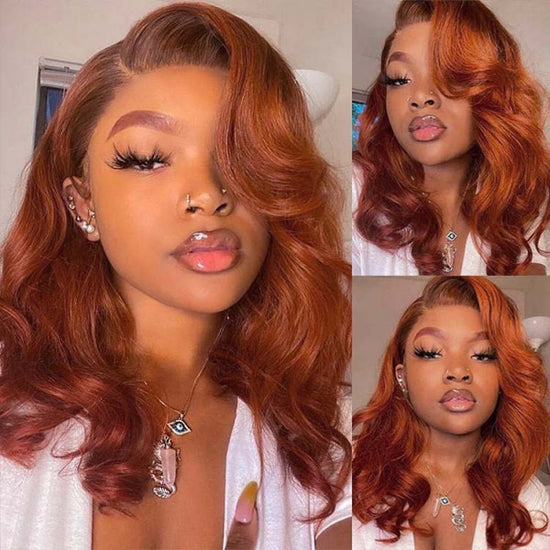 LinktoHair Copper Color Human Hair Wigs Straight & Body Wave Transparent Lace Wig